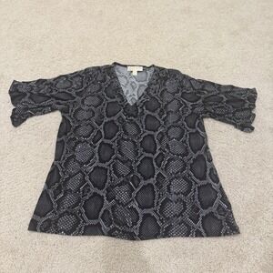 Michael Kors Black/Grey Snake Print V-neck Top Flutter Sleeve Blouse Size Medium